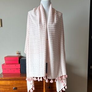 J. Crew Elegant Pink/White Striped Tassel Shawl/Scarf
